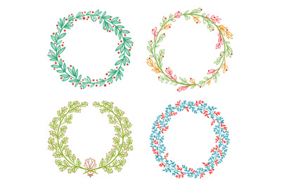 Floral ornament wreaths with flowers, beauty decoration elements