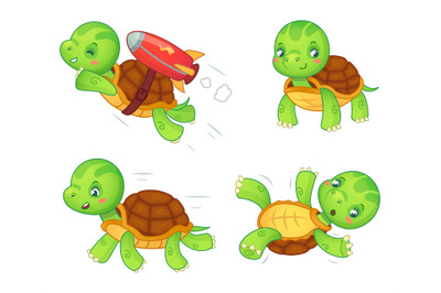 Turtle child in different poses, tortoise baby