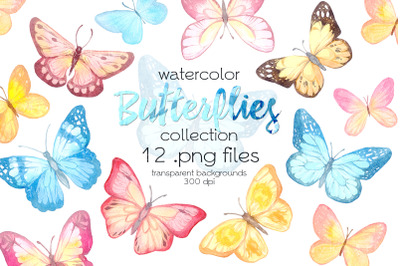 Watercolor Multicolor Butterflies Clipart