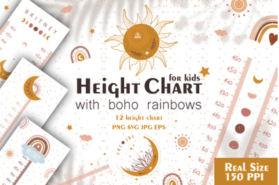Height Chart for Kids with Boho rainbows