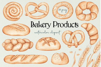 Watercolor Clipart Bakery products