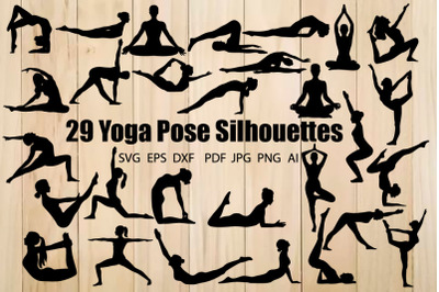 Yoga Pose Silhouettes, Yoga SVG Bundle