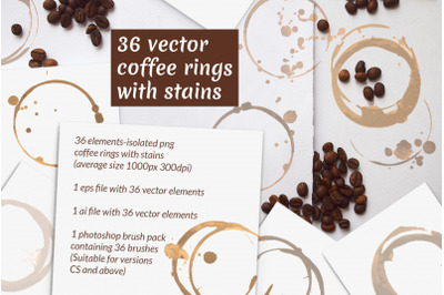 36 vector coffee rings with stains