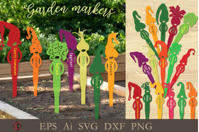 Garden markers with gnomes. Files to cut. SVG.