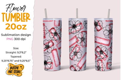 Pink Anemone Flowers tumbler 20 oz sublimation design