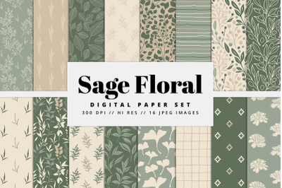 Sage Floral Digital Paper Set