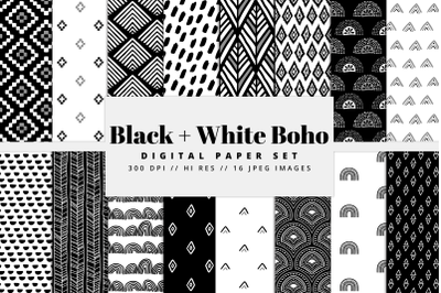 Black and White Boho Digital Paper Set