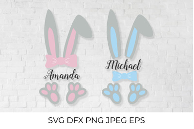 Easter baby monogram for girl and boy with cute bunny ears and paws