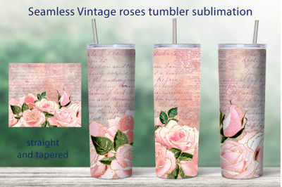 Vintage rose seamless tumbler wrap Floral sublimation design