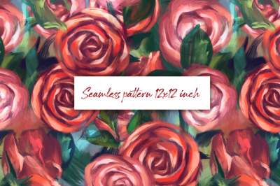 Red rose flowers. Seamless pattern