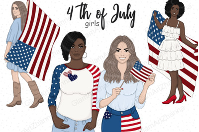 4th of July Dark Girls Clipart