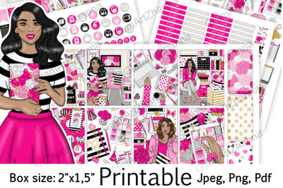 African American Planner Girl Printable Stickers 2&amp;quot;x1&2C;5&amp;quot;