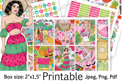 Bright Summer Printable Stickers 2&quot;x1,5&quot;