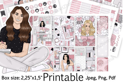 Planner Girl Printable Stickers 2,25&quot;x1,5&quot;