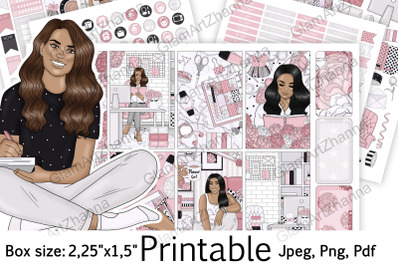 African American Planner Girl Printable Stickers 2,25&quot;x1,5&quot;