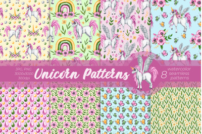 Unicorn Patterns/ Watercolor Patterns PNG, JPG