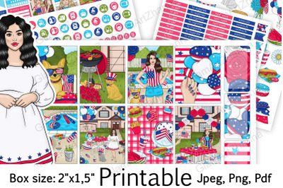 4th of July Printable Stickers 2&quot;x1,5&quot;