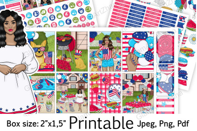 African American 4th of July Printable Stickers 2&quot;x1,5&quot;