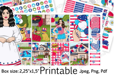 4th of July Printable Stickers 2,25&quot;x1,5&quot;