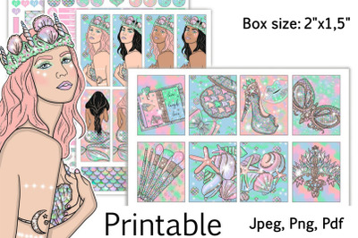 Mermaid Printable Stickers 2&amp;quot;x1&2C;5&amp;quot;