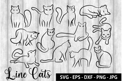 Line Cats - Vector SVG EPS DXF - Minimal Line Art