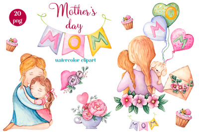 Mom watercolor clipart, mother&#039;s day