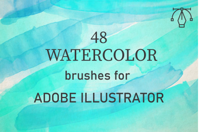 48 Watercolor Brushes for Adobe Illustrator - Hand drawn rough and sof