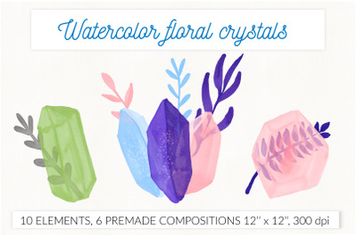 Watercolor floral crystals clipart
