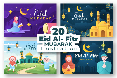 20 Happy Eid Al-Fitr Mubarak background illustration