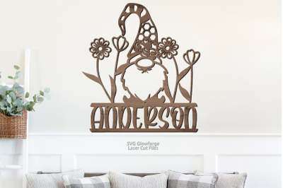 Monogram Floral Gnome Bee Welcome Sign SVG Laser Cut Files Glowforge