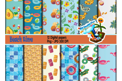 Funny Beach Time Digital Paper Png