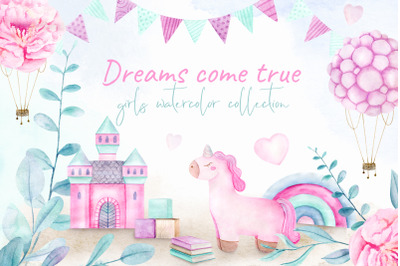 Girl&#039;s Watercolor Collection Clipart