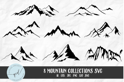 8 Mountain Collection Silhouettes SVG, camping theme