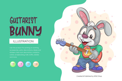 Cartoon Bunny Guitarist. T-Shirt&2C; PNG&2C; SVG.