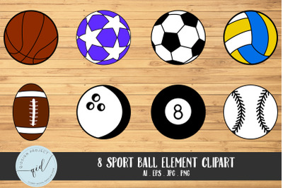 8 Sports Ball Element Clipart