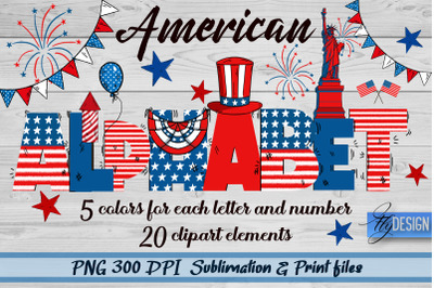 American Alphabet | 4th of July Sublimation | Patriotic PNG