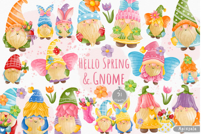 Watercolor Flower Spring Gnome Illustration clip-art