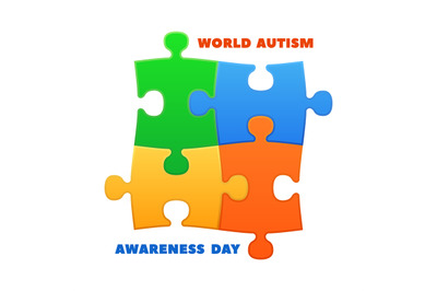 World autism day. Awareness poster with colorful puzzle autistic logo.