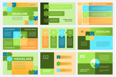 Puzzle presentation templates. Infographic concept, business sliders s