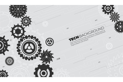 Gears tech background. Conceptual mechanics&2C; gear elements banner. Tec