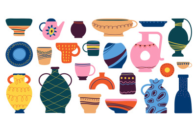 Home decorative utensils. Kitchen ceramic pottery, bowl cup dish. Art