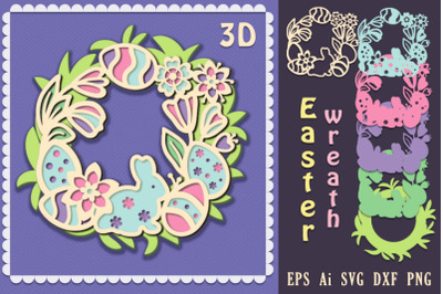 Easter wreath. 3D craft for Easter. Cut SVG