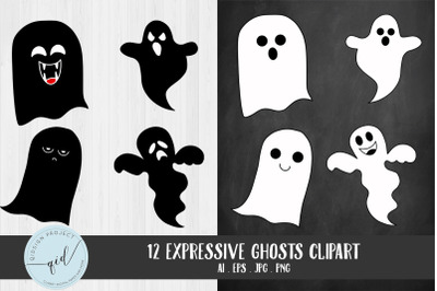 12 Expressive Ghosts Clipart