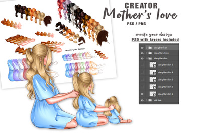 Mother and daughter / sisters clipart creator- PNG / PSD