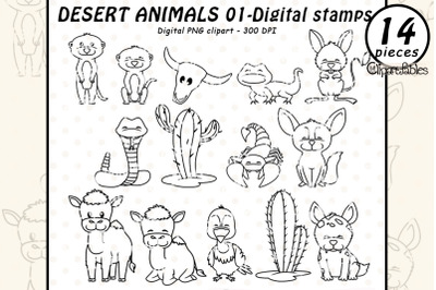 Cute DESERT ANIMALS digital stamps