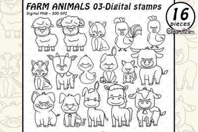 Cute FARM animals, Digital stamps