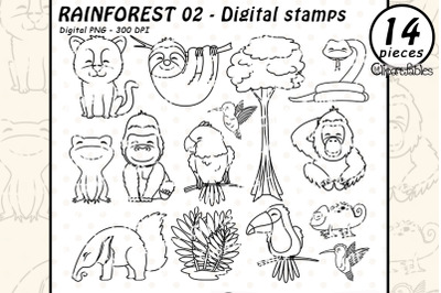 RAINFOREST ANIMALS outline, Wild animals