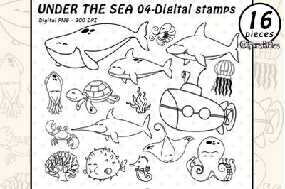 Cute SEA ANIMALS digital stamps