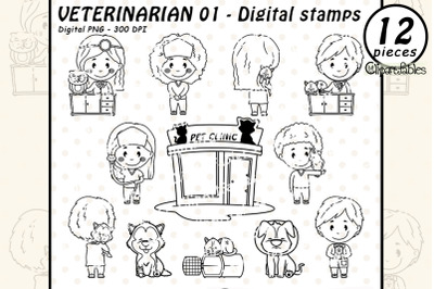 Cute VETERINARIAN outline, Pet digital stamp