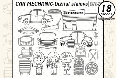 Cute CAR MECHANIC digital stamps
